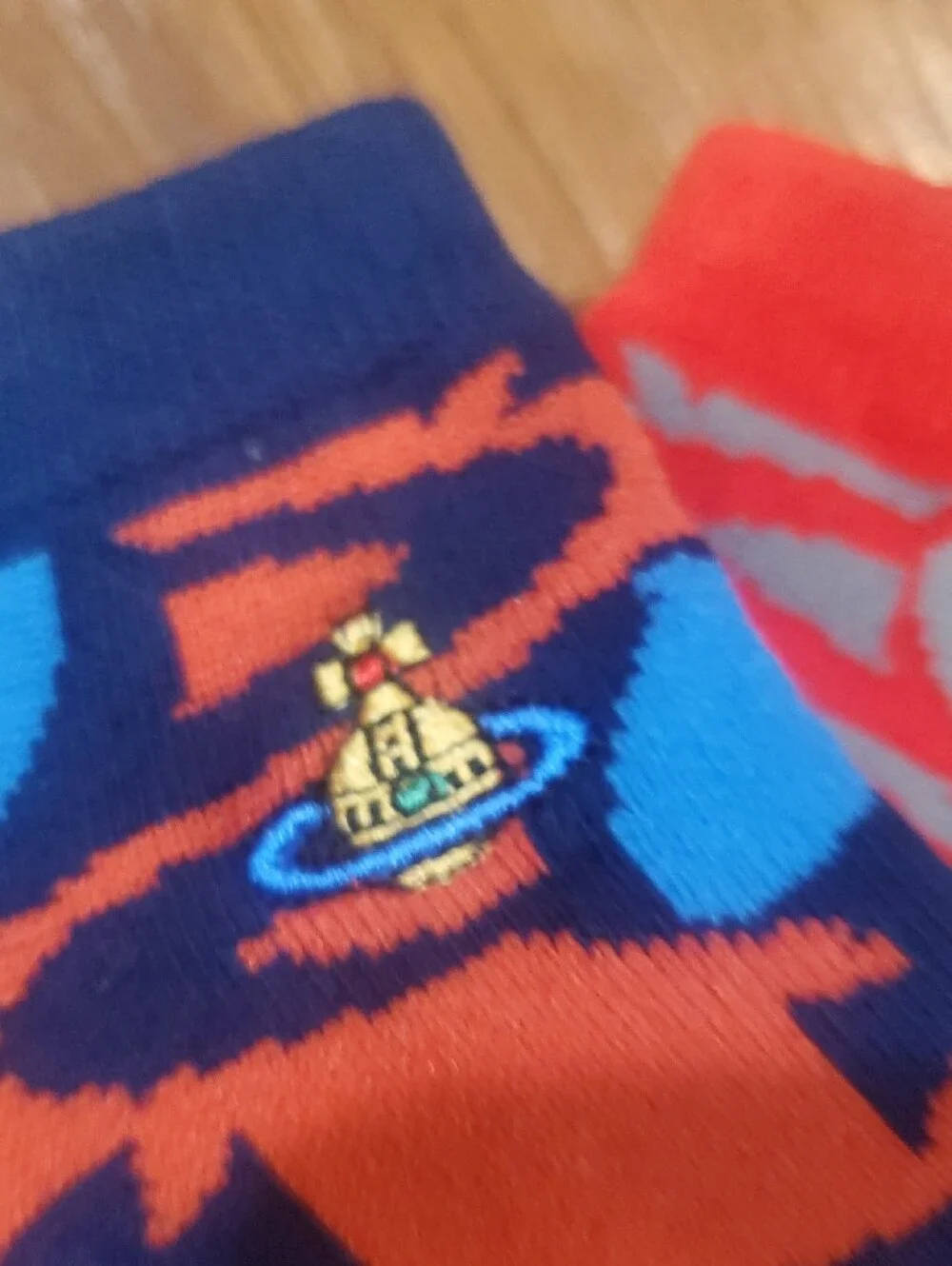 Vivienne Westwood Women’s No-Show Socks — Red, Blue & Yellow Patterned Trio